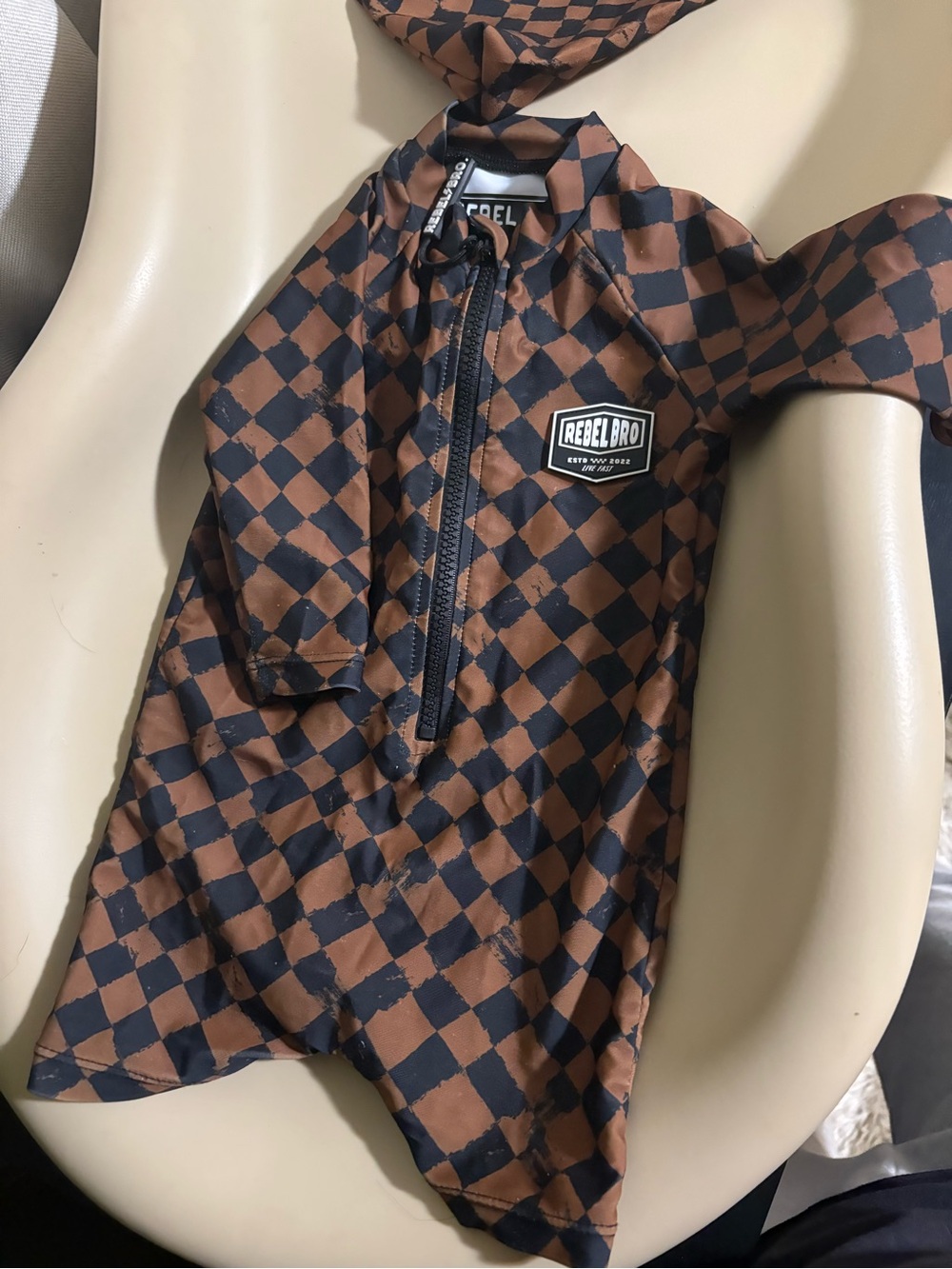 Kids Brown & Black Check One-Piece Swimsuit